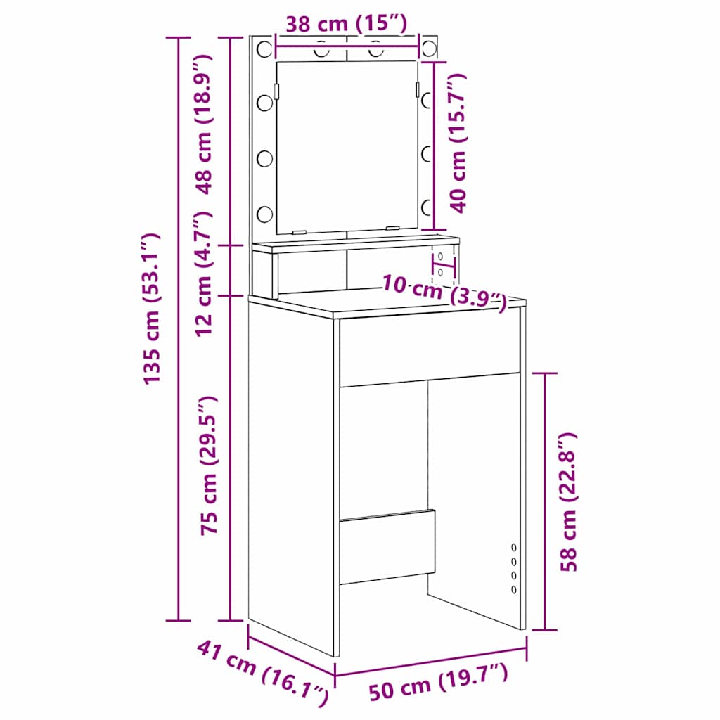 Schminktisch Braun Eichen-Optik 50 x 41 x 135 cm Holzwerkstoff