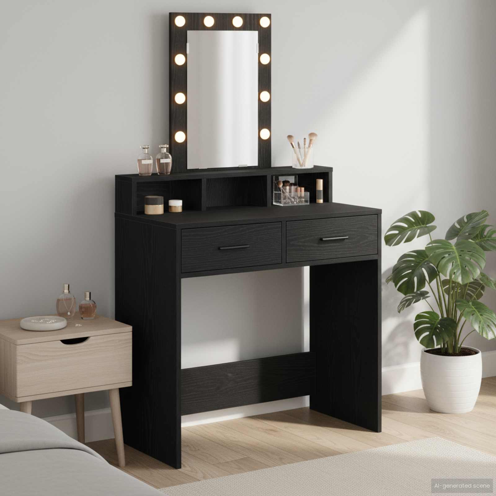 Schminktisch mit Spiegel Schwarz 79 x 41 x 140 cm Holzwerkstoff