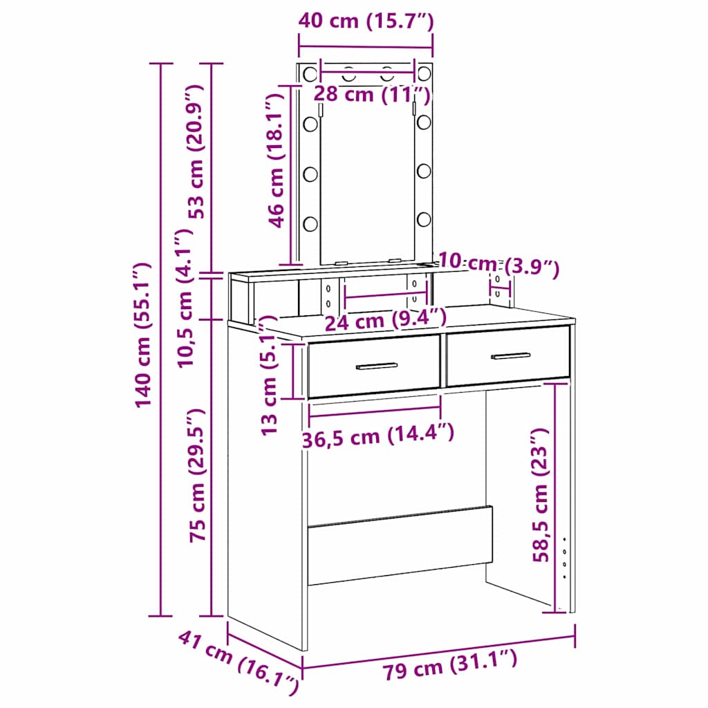 Schminktisch mit Spiegel Schwarz 79 x 41 x 140 cm Holzwerkstoff