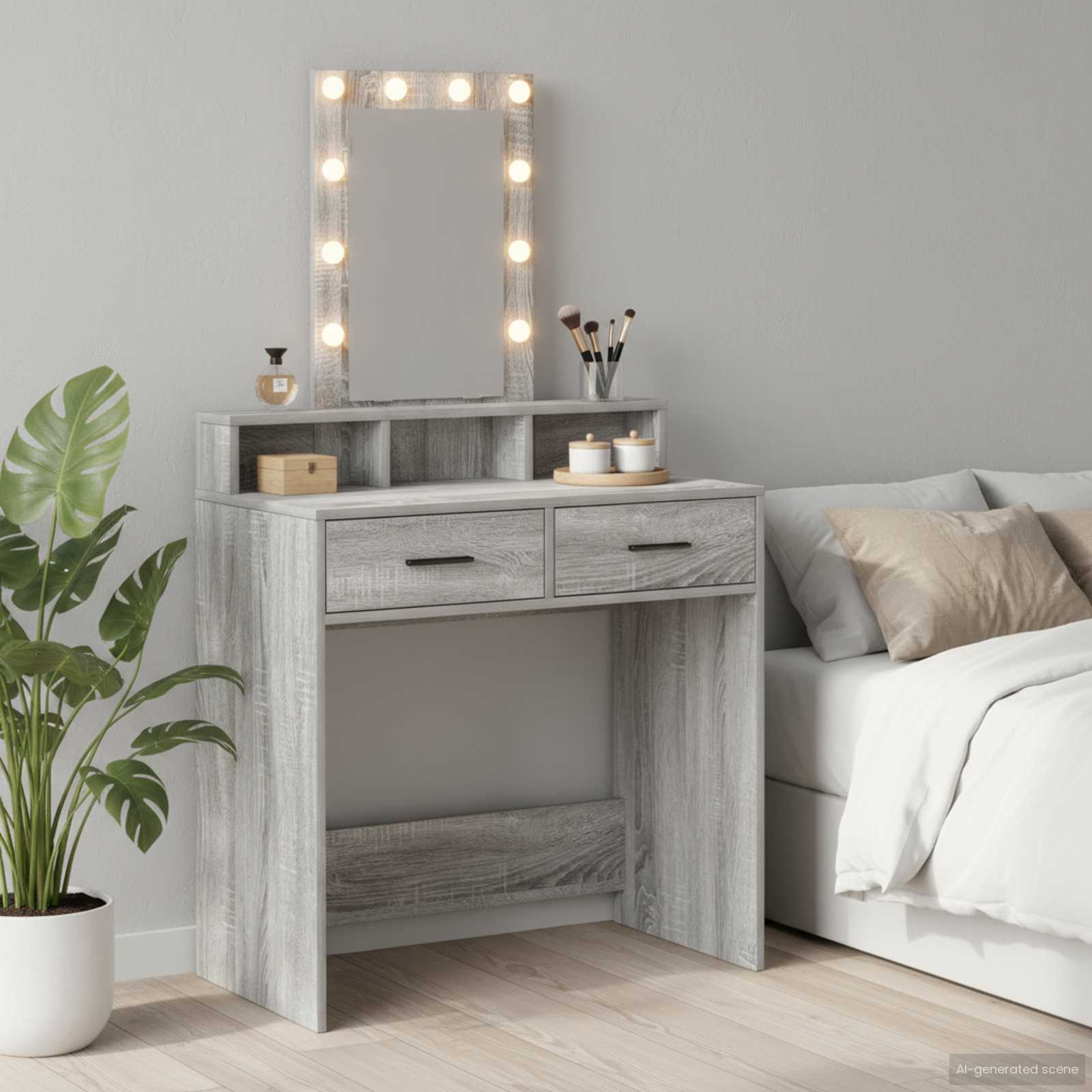 Schminktisch mit Schubladen Grau 79 x 41 x 140 cm Holzwerkstoff
