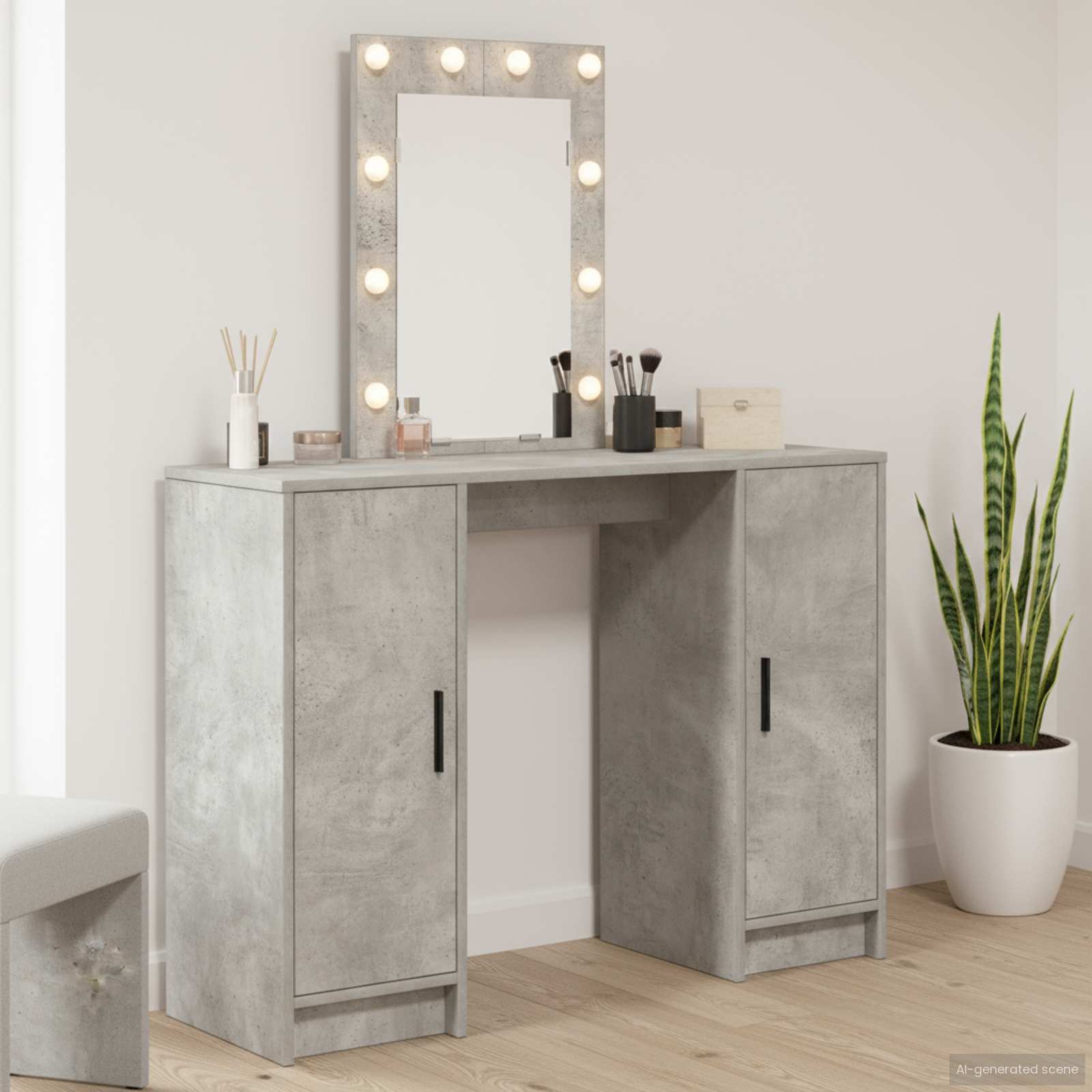 Schminktisch mit Tür Hellgrau 102 x 33 x 135 cm Holzwerkstoff