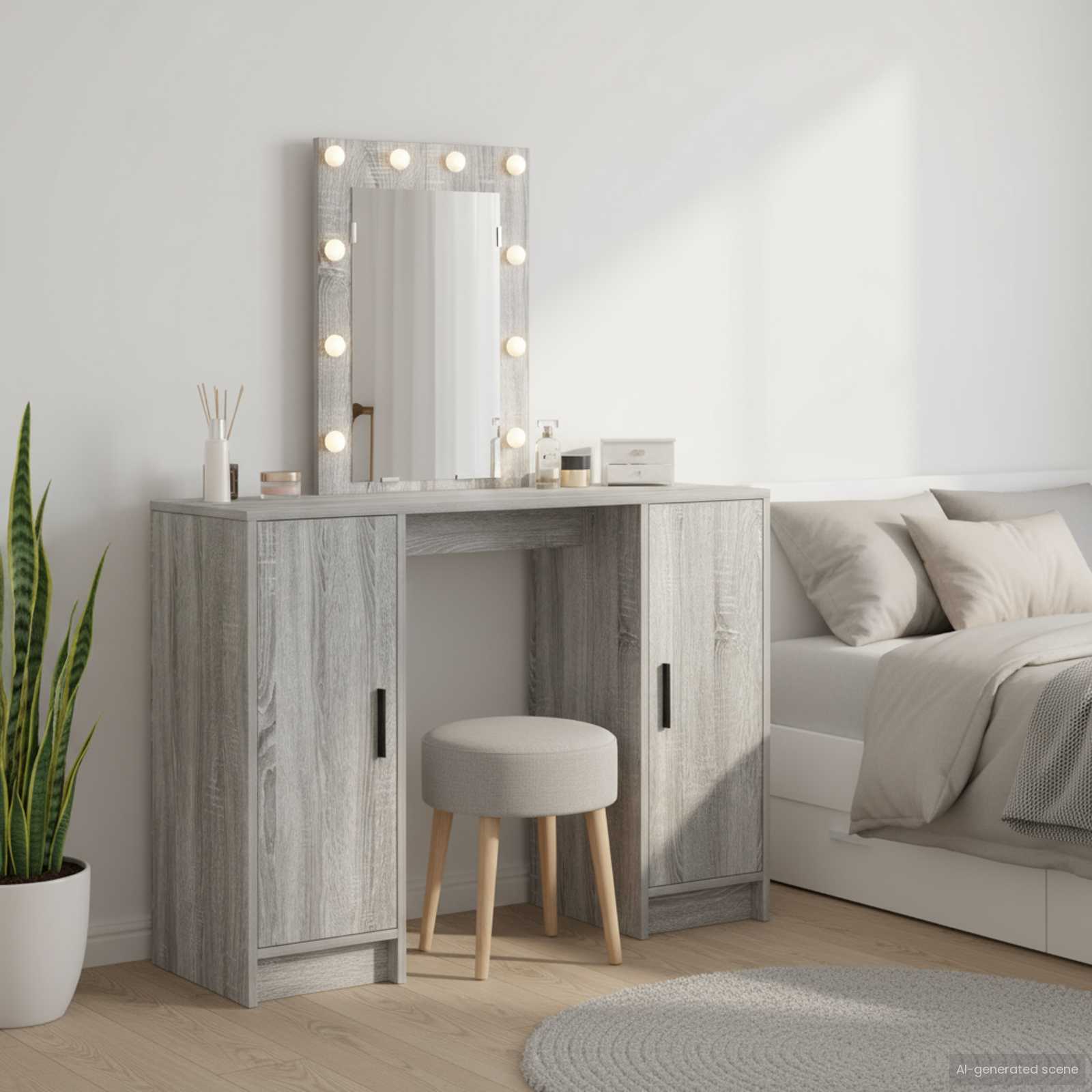 Schminktisch mit Speicher Grau 102 x 33 x 135 cm Holzwerkstoff