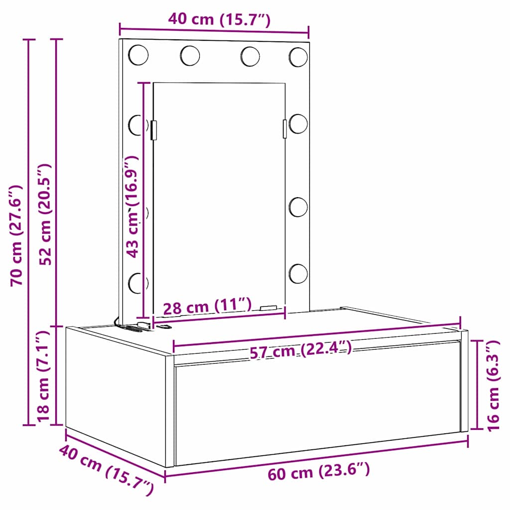 Schminktisch mit Schubladen Braun 60 x 40 x 70 cm Holzwerkstoff