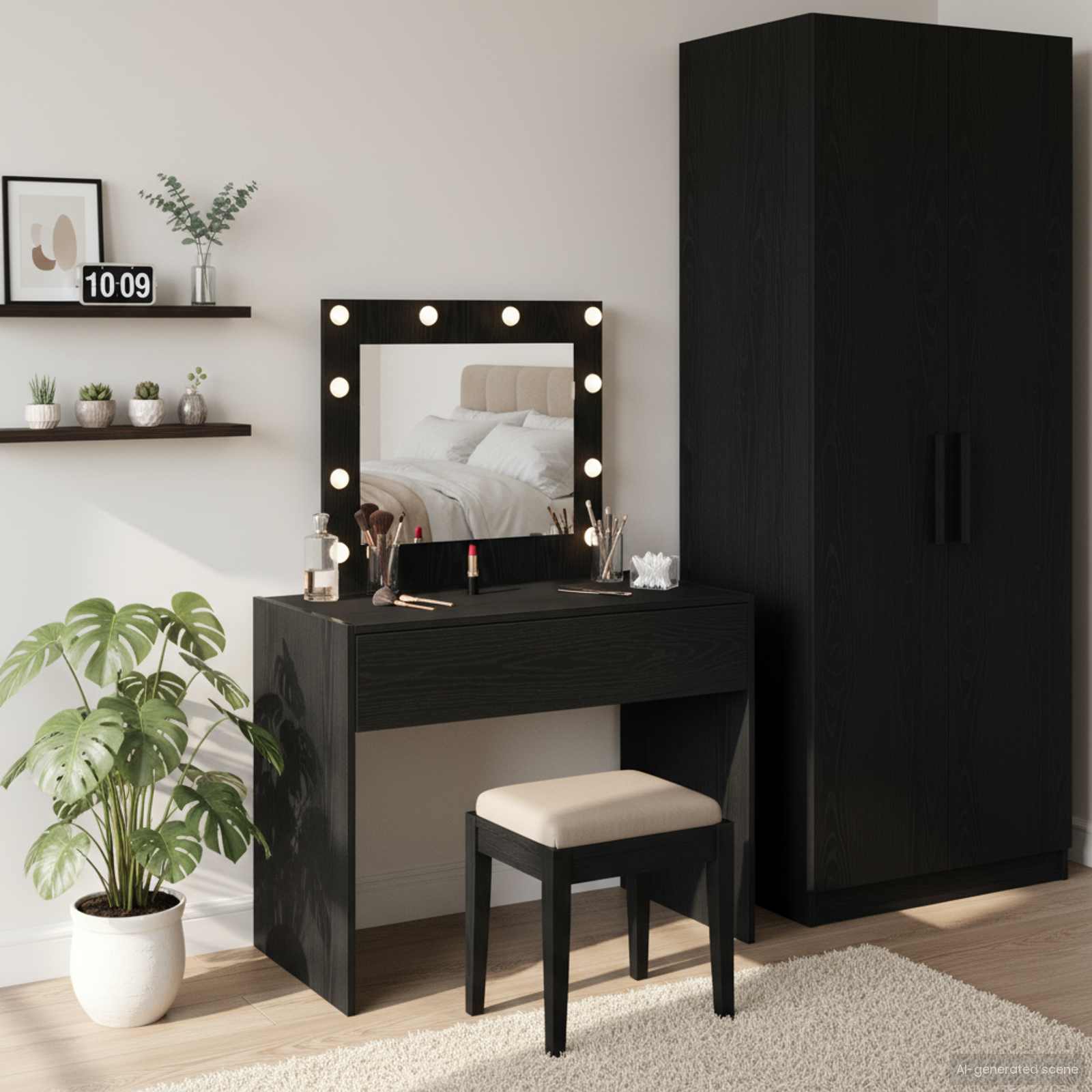 Schminktisch mit Speicher Schwarz 83 x 40 x 70 cm Holzwerkstoff