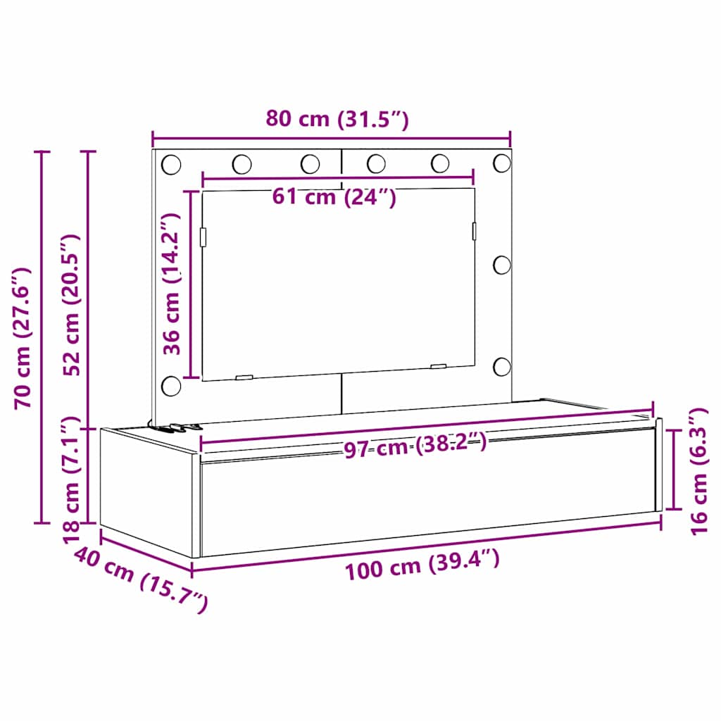 Schminktisch mit Schubladen Grau 100 x 40 x 70 cm Holzwerkstoff