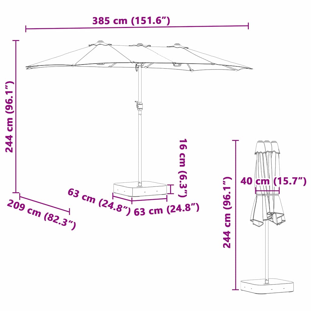 Garten-Sonnenschirm Schwarz 385 x 209 x 244 cm