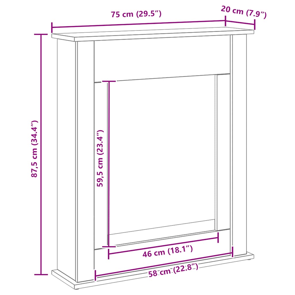 Kaminumrandung Schwarz Eichen-Optik 75x20x87,5 cm Holzwerkstoff
