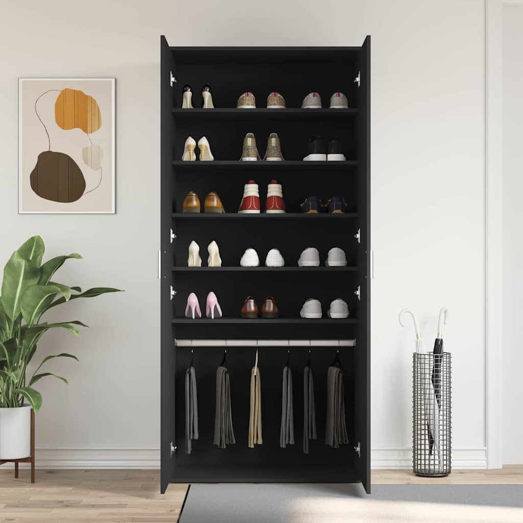 Schuhschrank mit Regal Schwarz 80 x 39 x 178 cm Holzwerkstoff