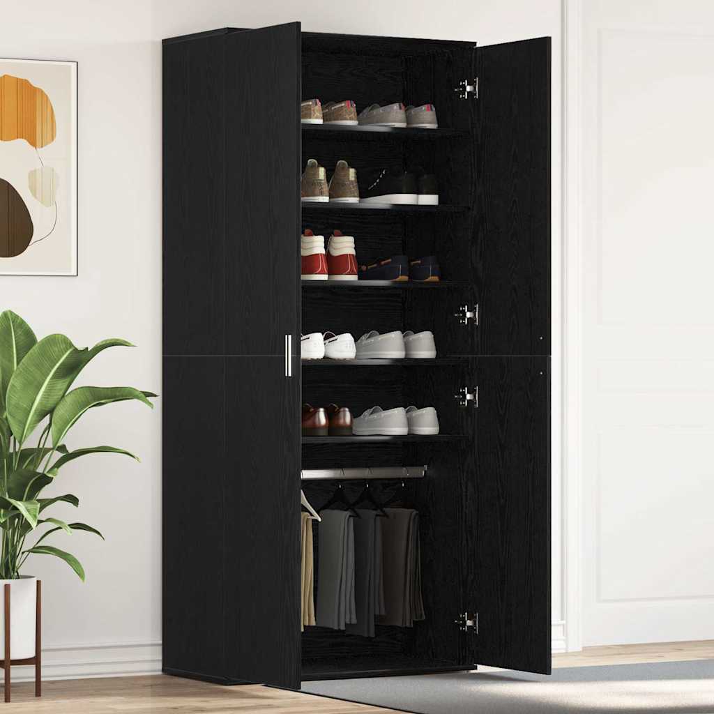 Schuhschrank mit Regal Schwarz Eichen-Optik 80 x 39 x 178 cm