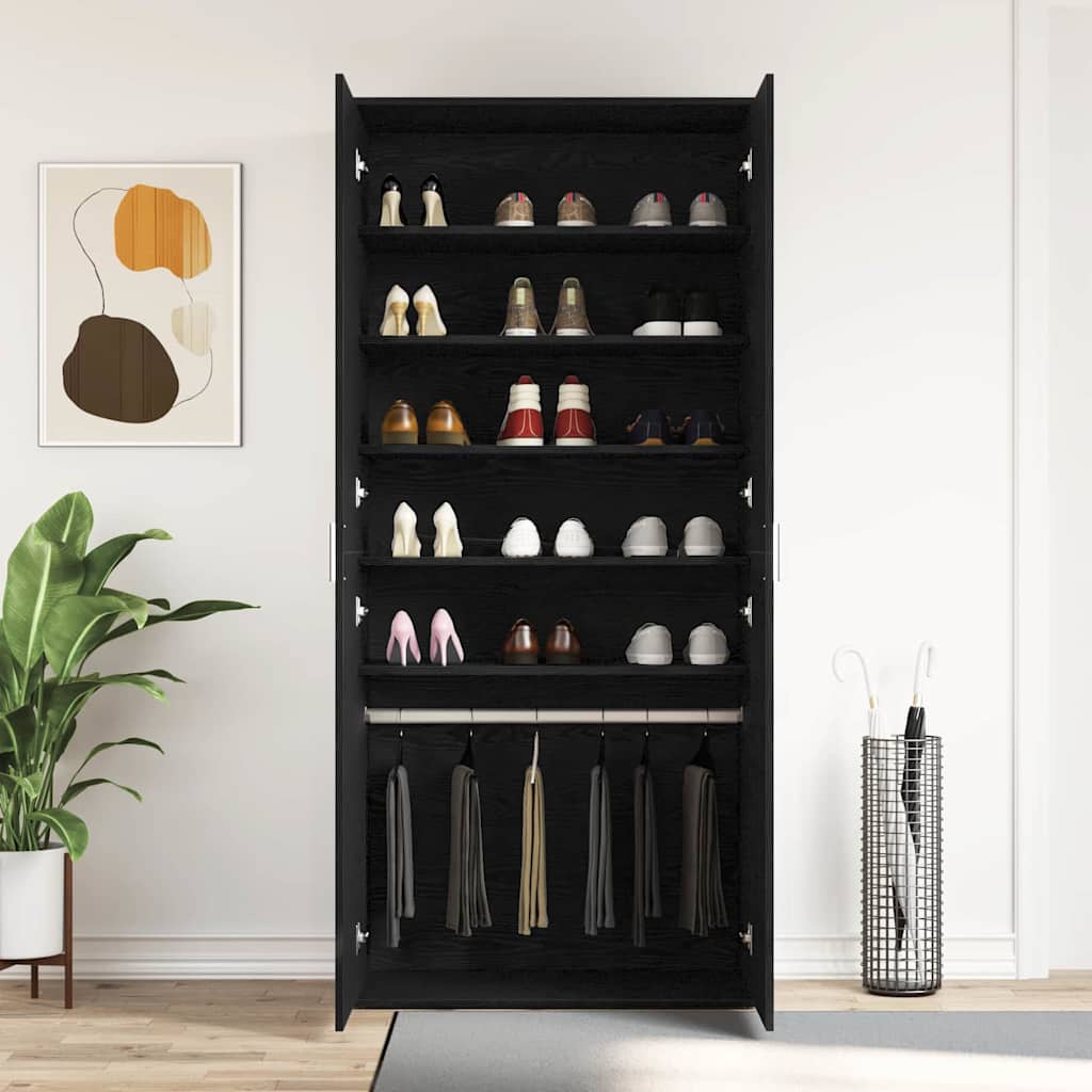 Schuhschrank mit Regal Schwarz Eichen-Optik 80 x 39 x 178 cm