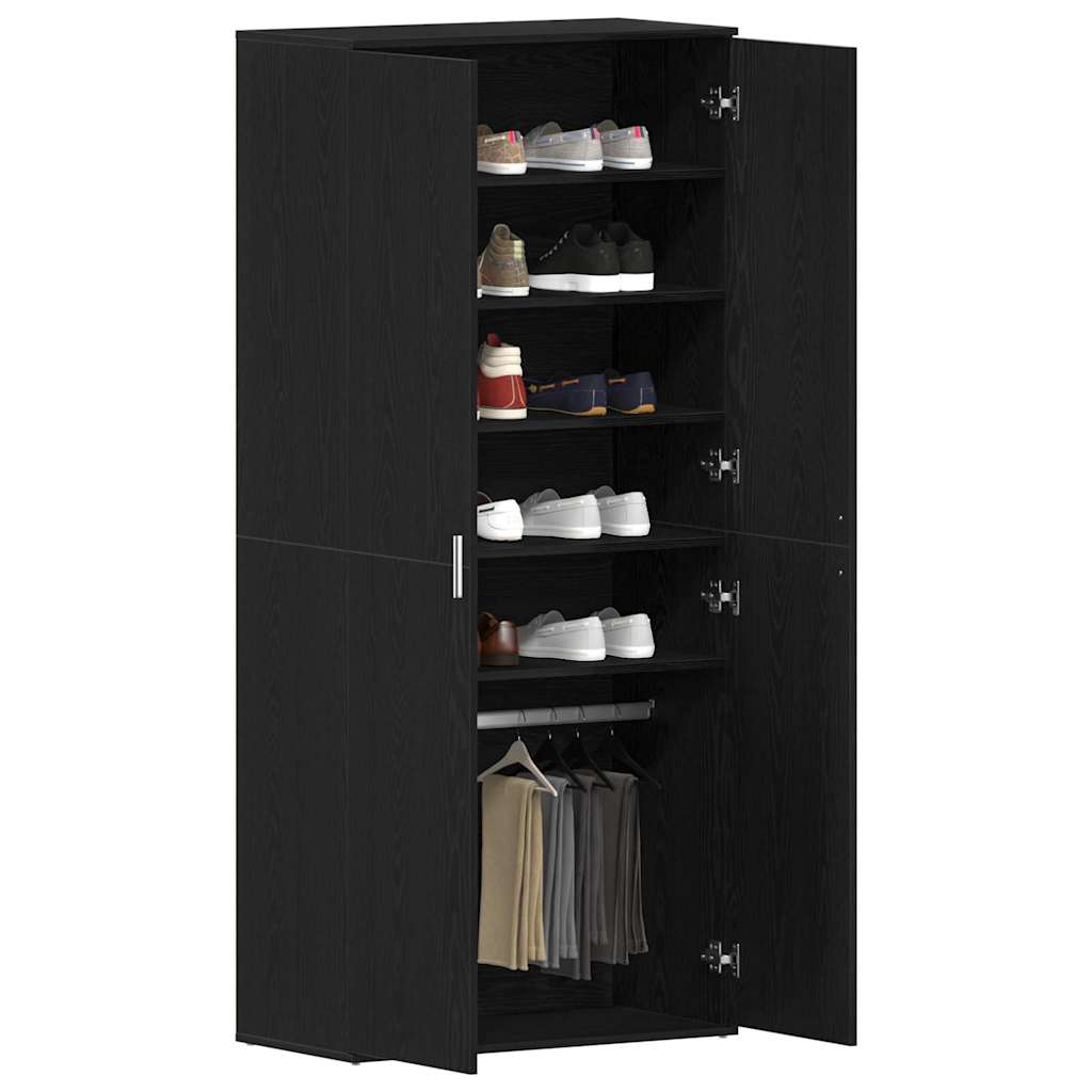 Schuhschrank mit Regal Schwarz Eichen-Optik 80 x 39 x 178 cm