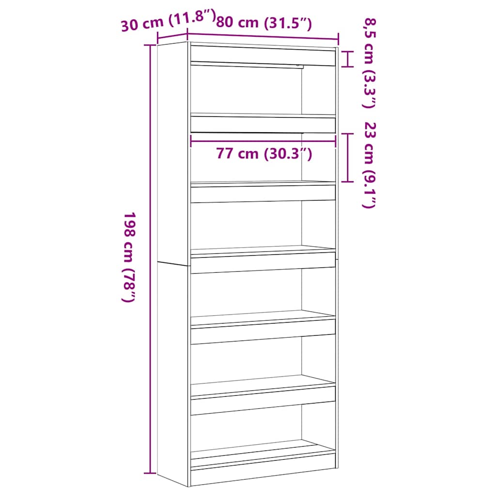 Bücherregal Sonoma-Eiche 80 x 30 x 198 cm Holzwerkstoff