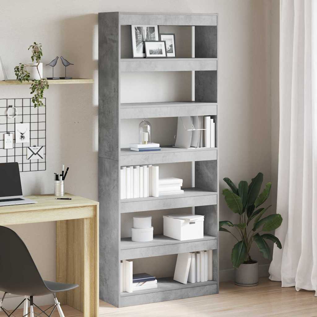 Bücherregal mit Regal Beton Grau 80 x 30 x 198 cm Holzwerkstoff