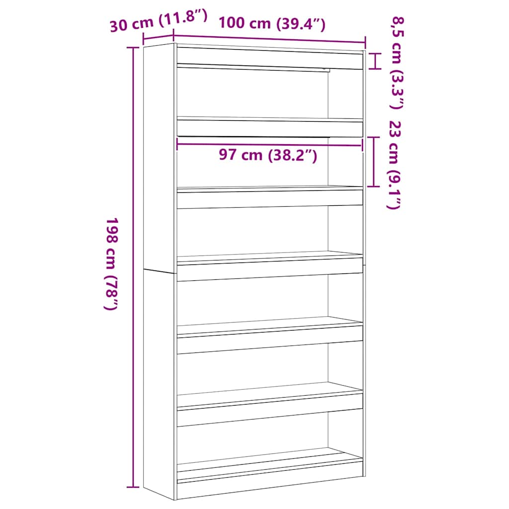 Bücherregal Schwarze Eiche 100 x 30 x 198 cm Holzwerkstoff