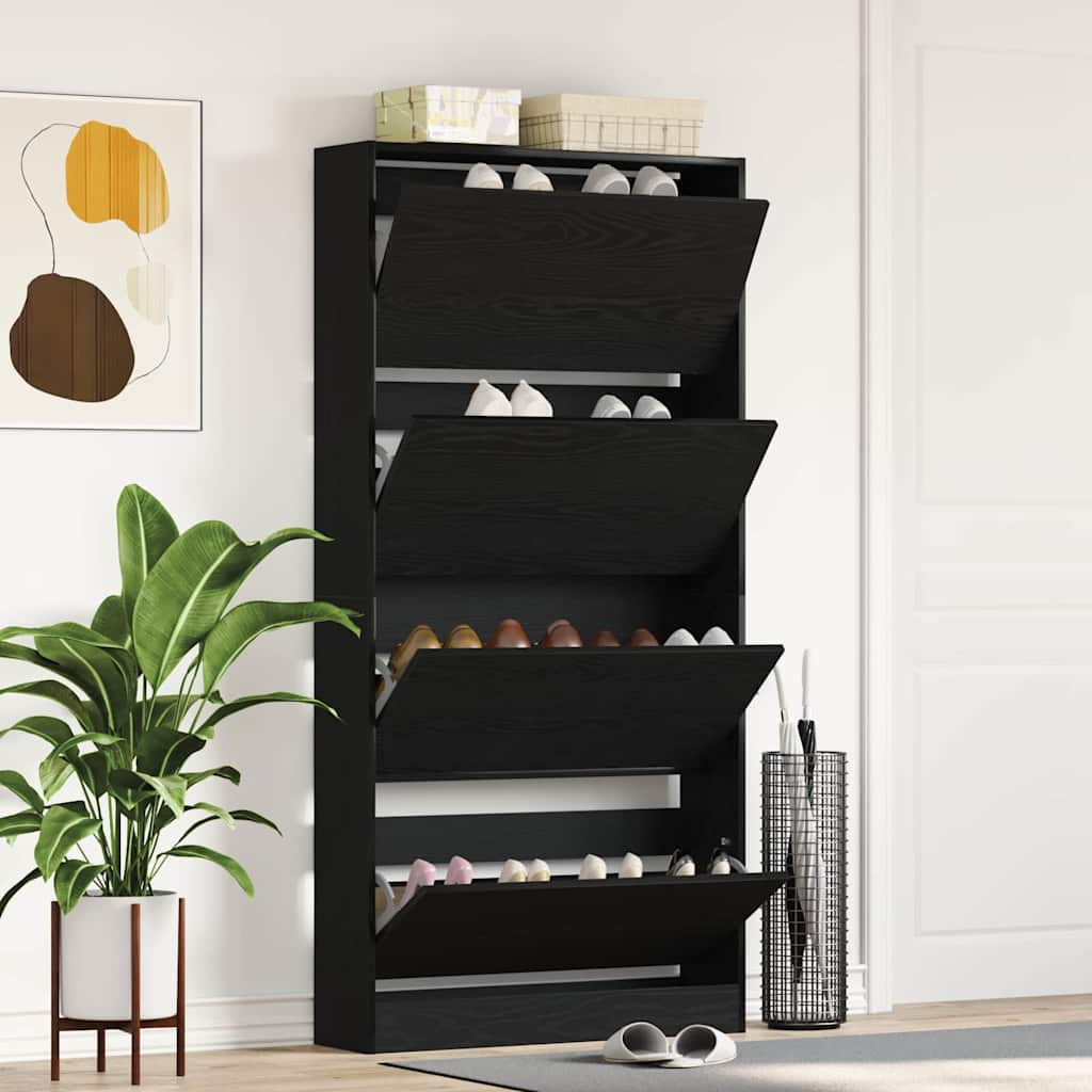 Schuhschrank mit Regal Schwarz Eichen-Optik 80 x 21 x 163,5 cm