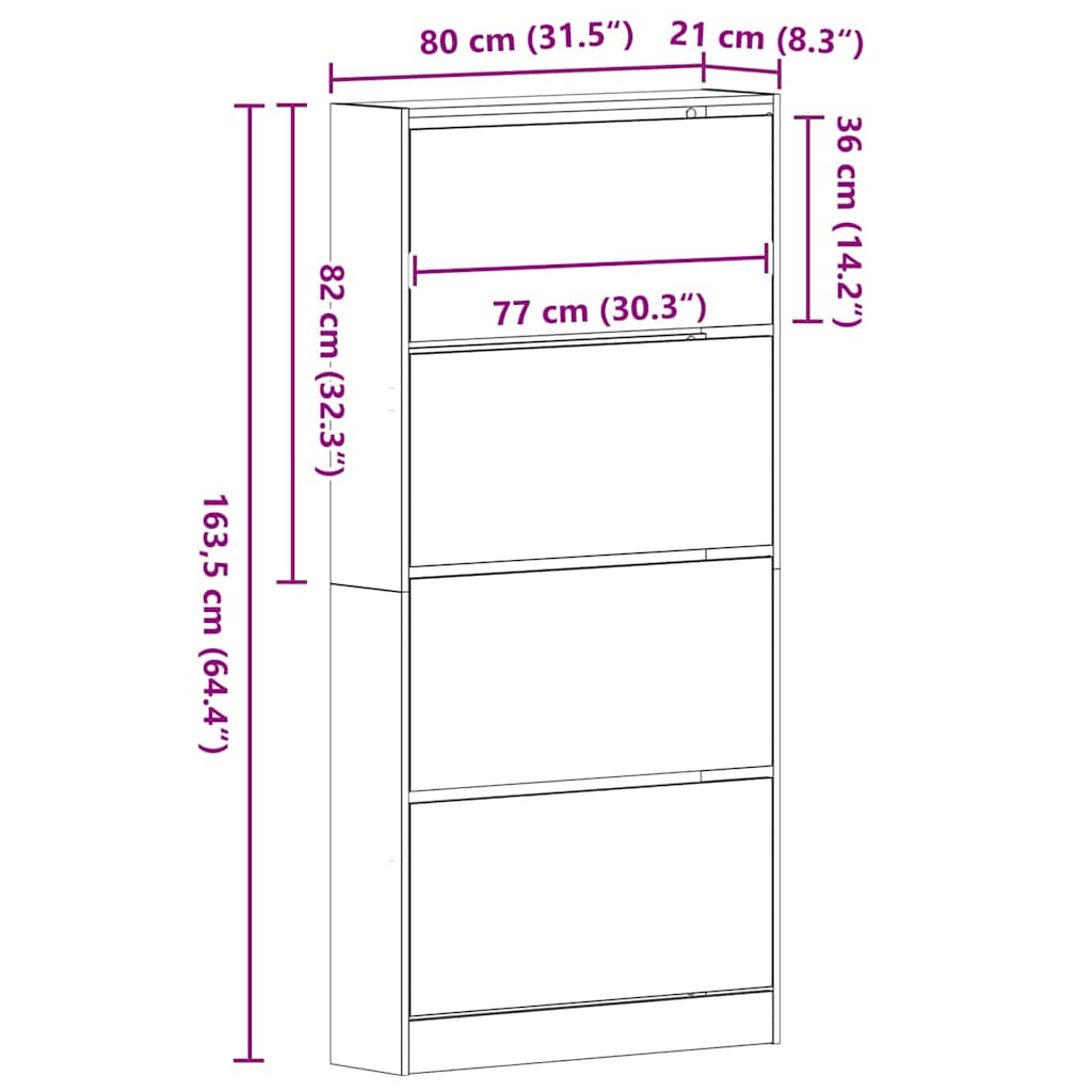 Schuhschrank mit Regal Schwarz Eichen-Optik 80 x 21 x 163,5 cm