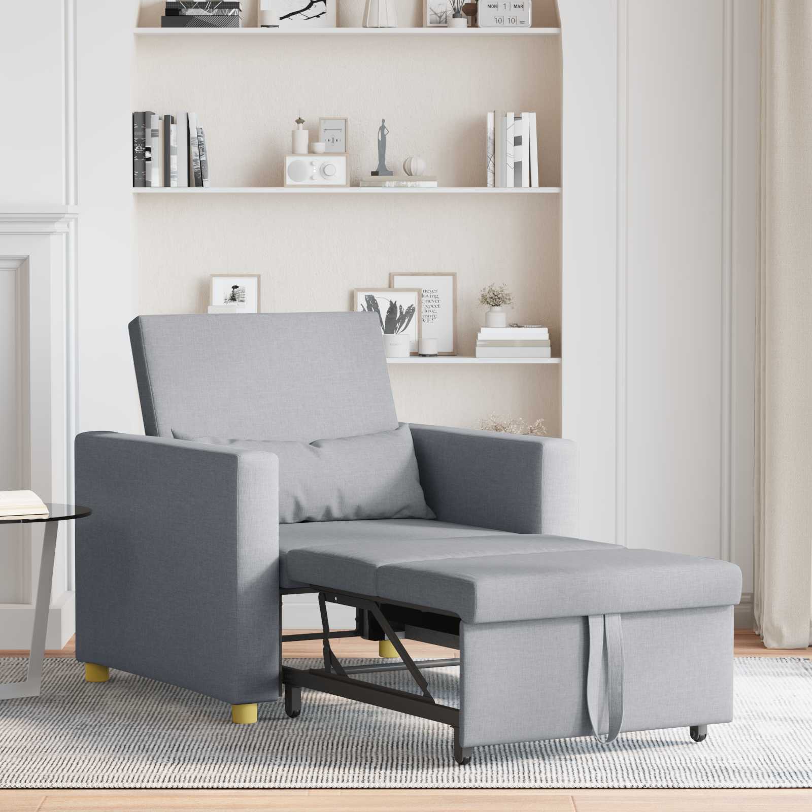 Ausziehbare Schlafcouch Einzel Hellgrau 90 x 165 x 87 cm Stoff