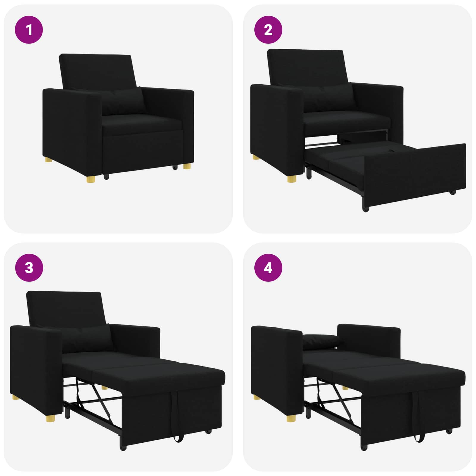 Ausziehbare Schlafcouch Einzel Schwarz 90 x 165 x 87 cm Stoff