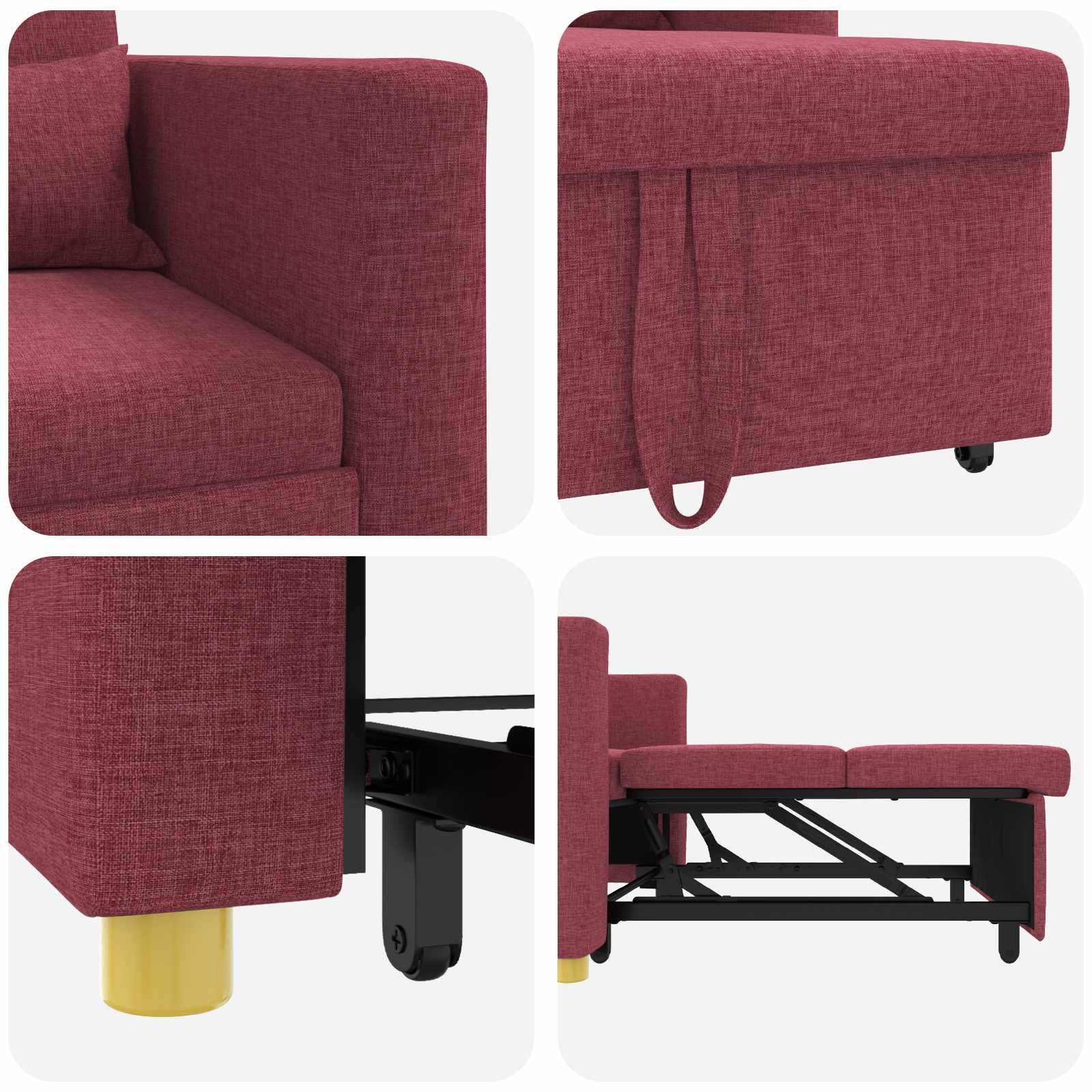 Ausziehbare Schlafcouch Einzel Weinrot 90 x 165 x 87 cm Stoff