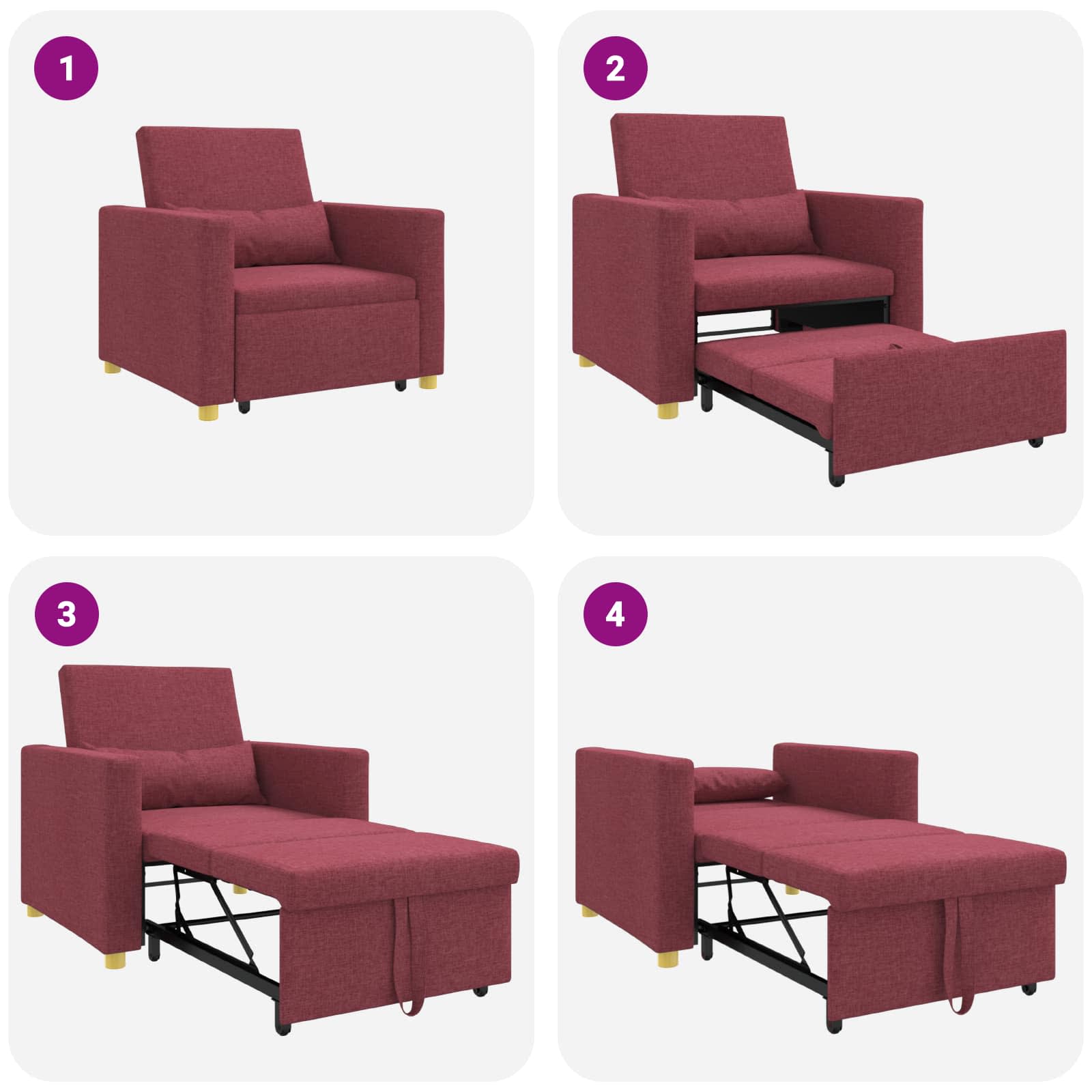 Ausziehbare Schlafcouch Einzel Weinrot 90 x 165 x 87 cm Stoff