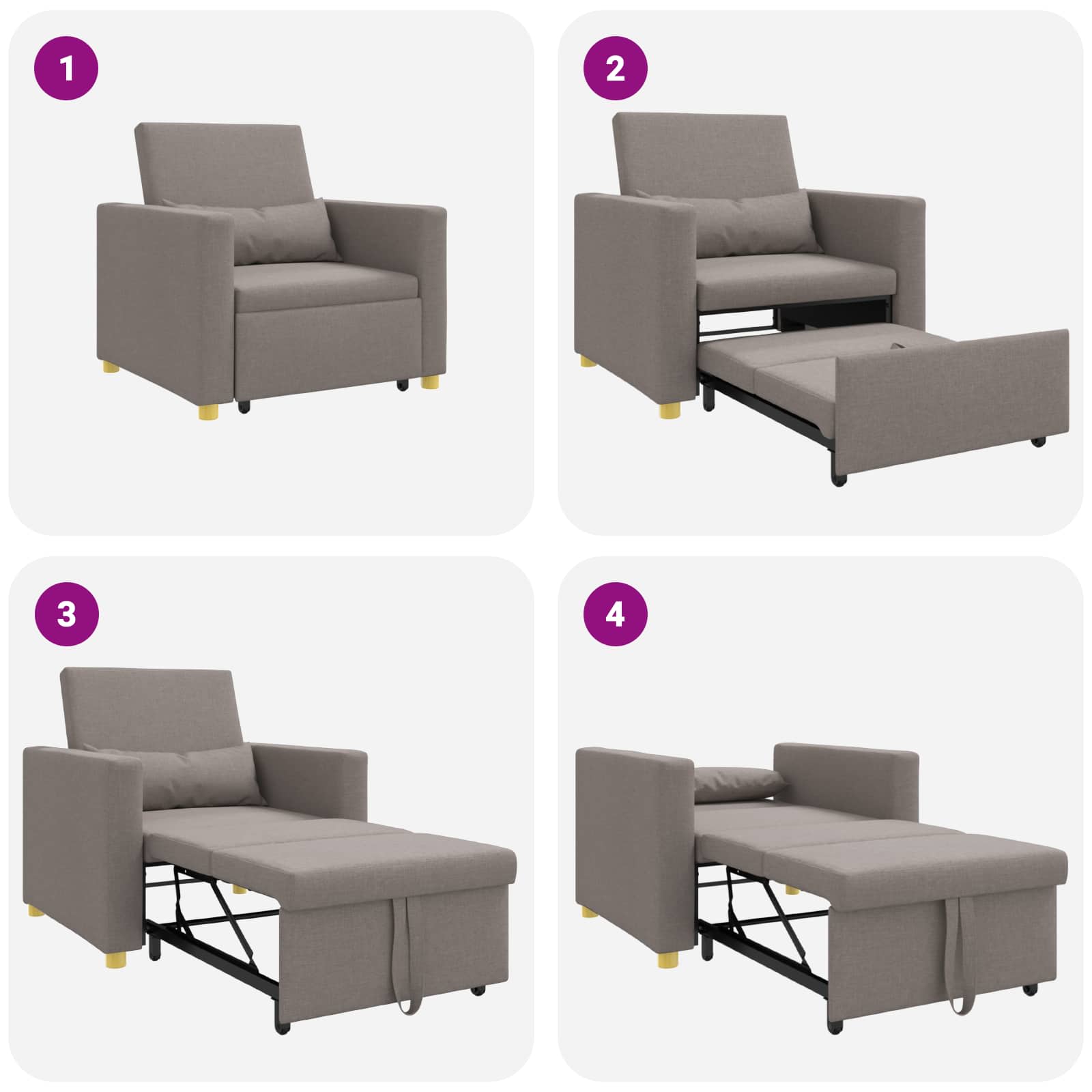 Ausziehbare Schlafcouch Einzel Taupe 90 x 165 x 87 cm Stoff