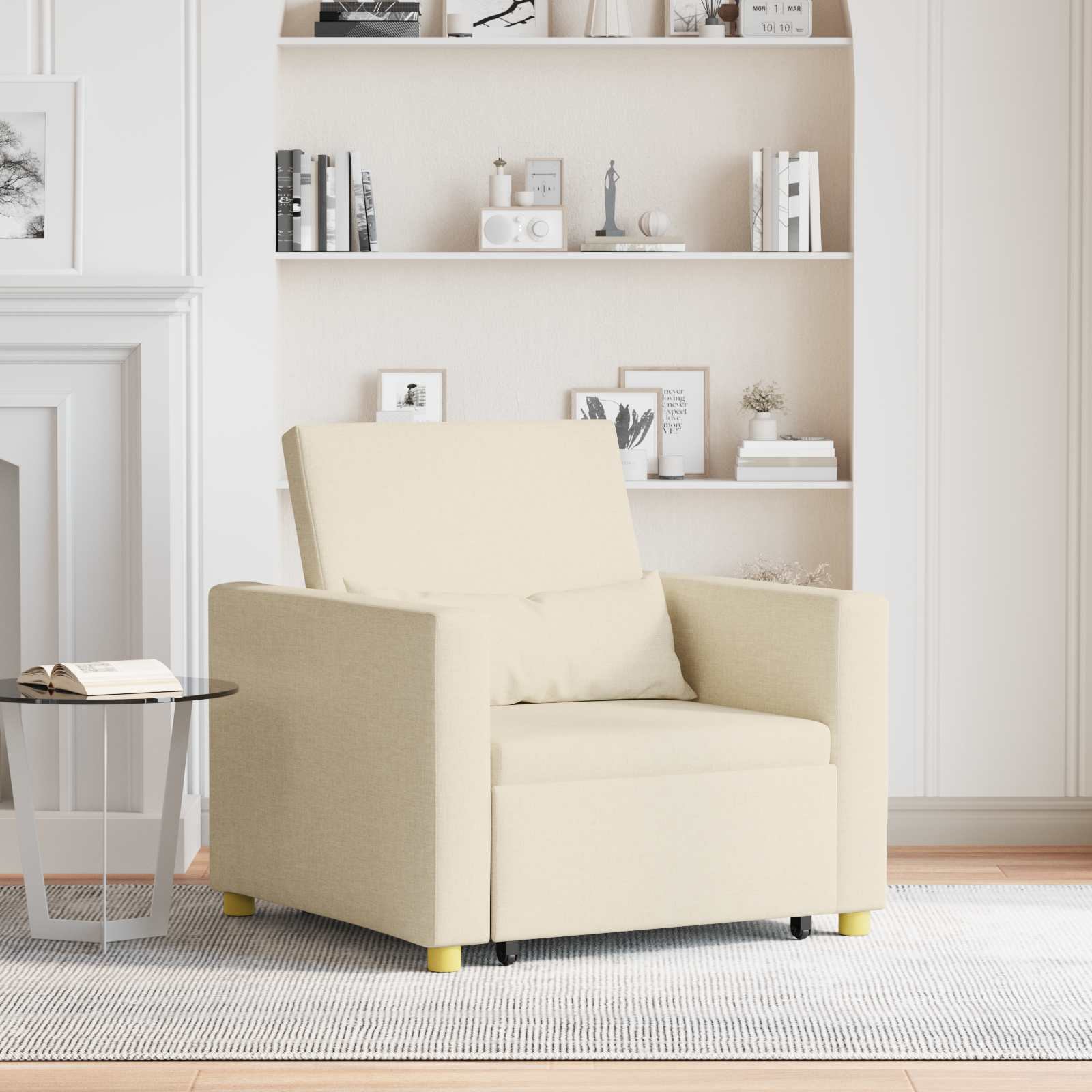 Ausziehbare Schlafcouch Einzel Creme 90 x 165 x 87 cm Stoff