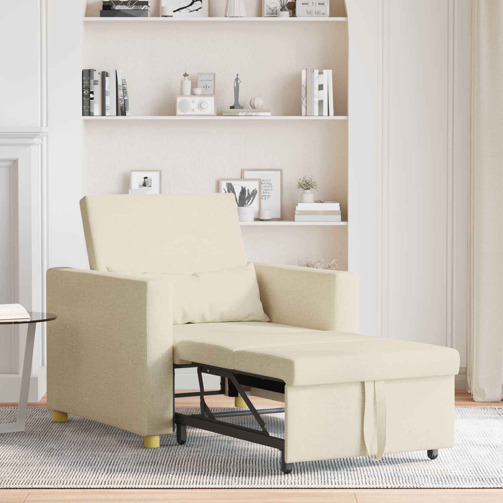 Ausziehbare Schlafcouch Einzel Creme 90 x 165 x 87 cm Stoff