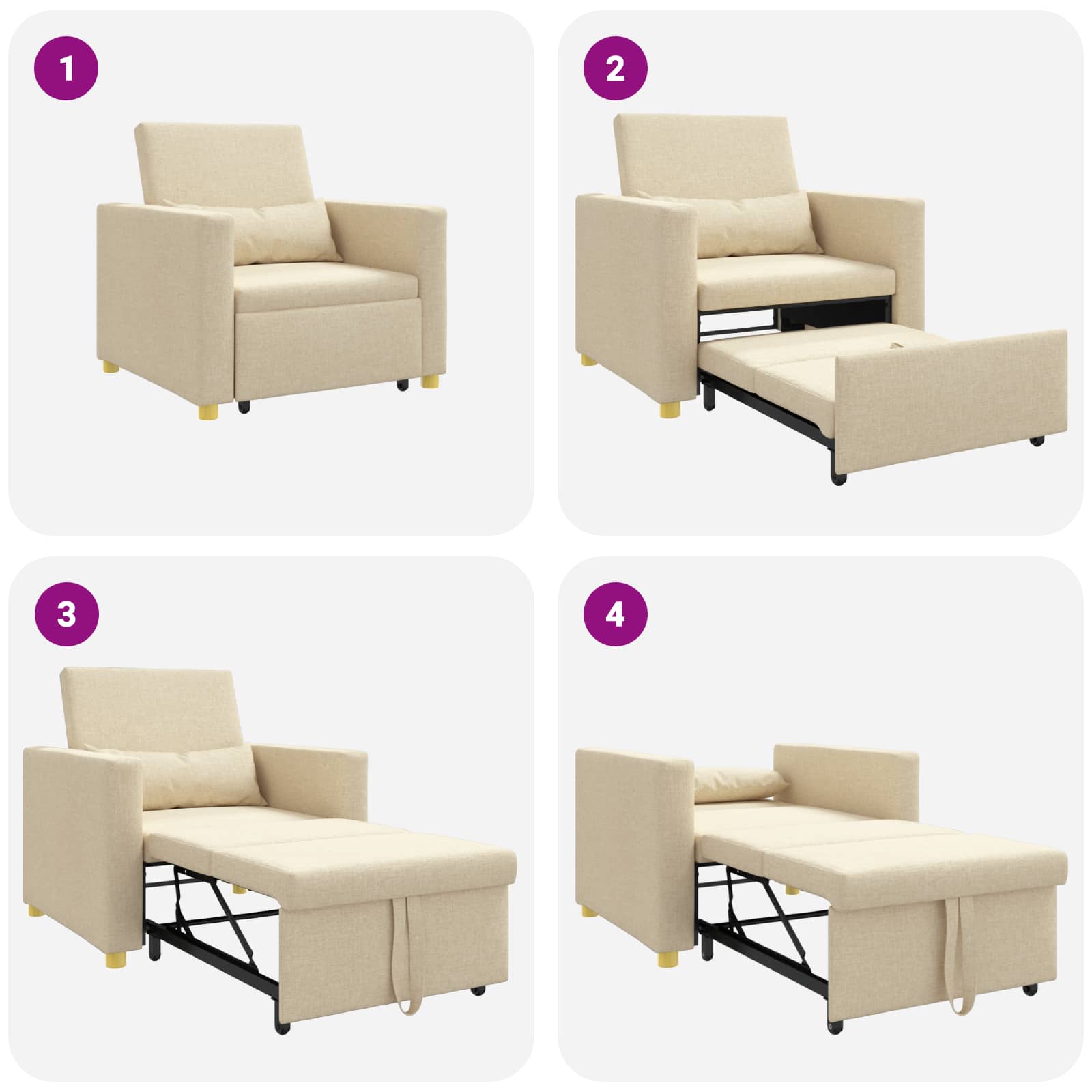 Ausziehbare Schlafcouch Einzel Creme 90 x 165 x 87 cm Stoff