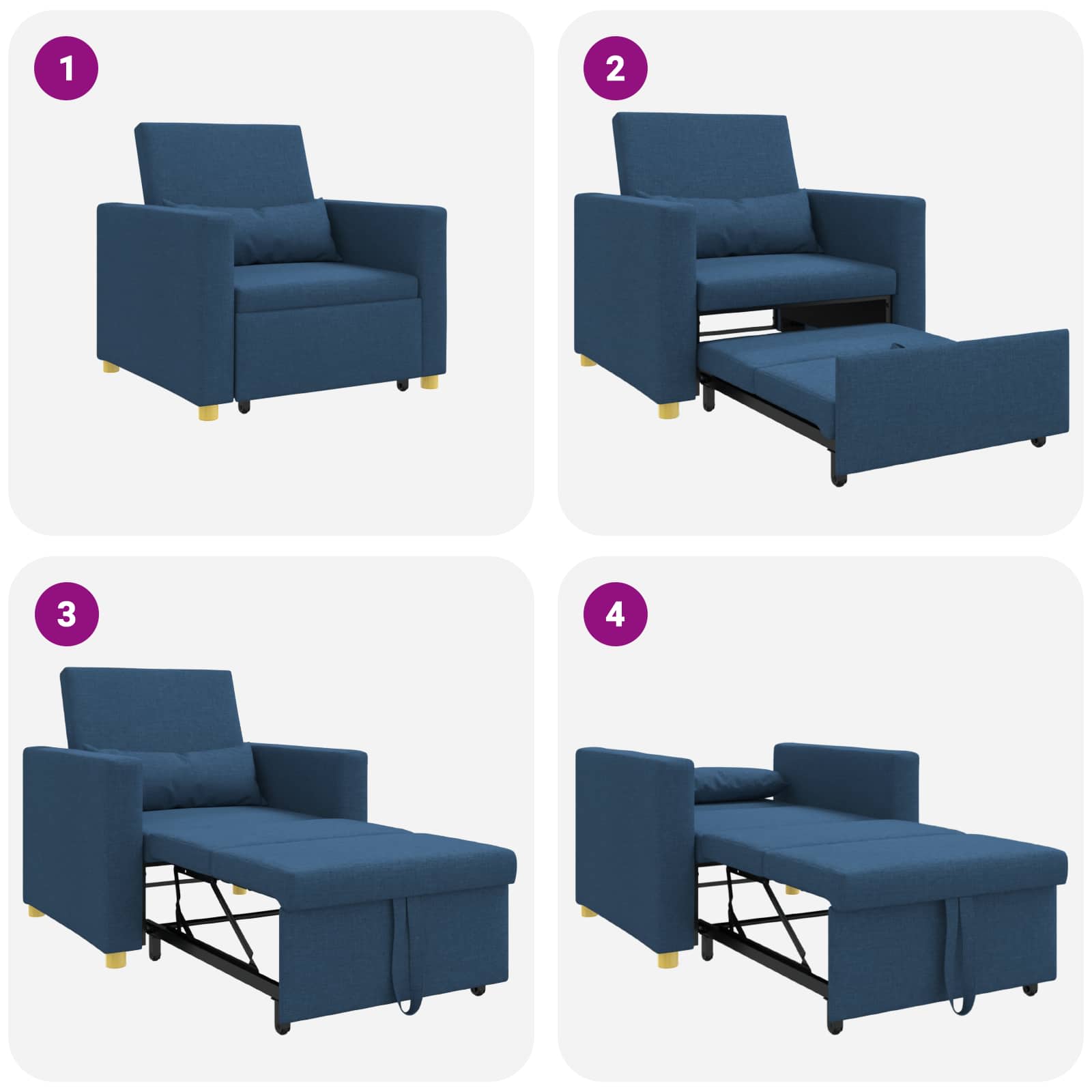 Ausziehbare Schlafcouch Einzel Blau 90 x 165 x 87 cm Stoff