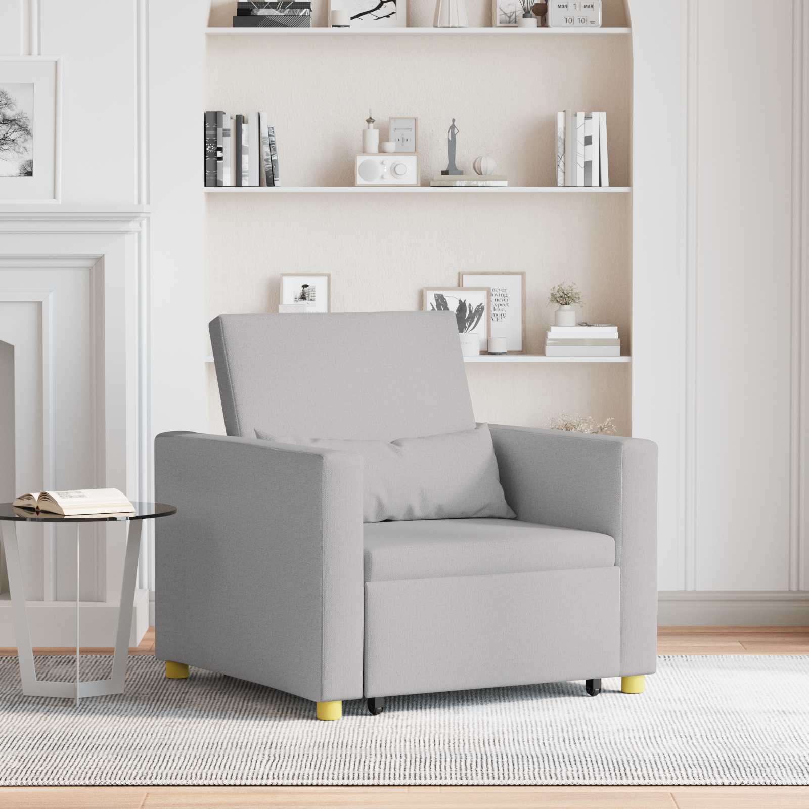 Ausziehbare Schlafcouch Einzel mit Rädern Wolkengrau Stoff