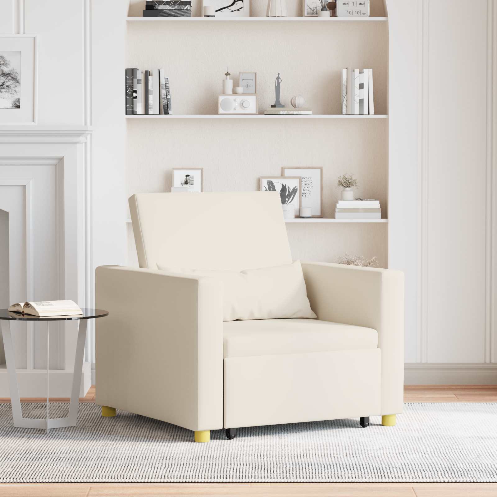 Ausziehbare Schlafcouch Einzel Cremeweiß 90 x 165 x 87 cm Stoff