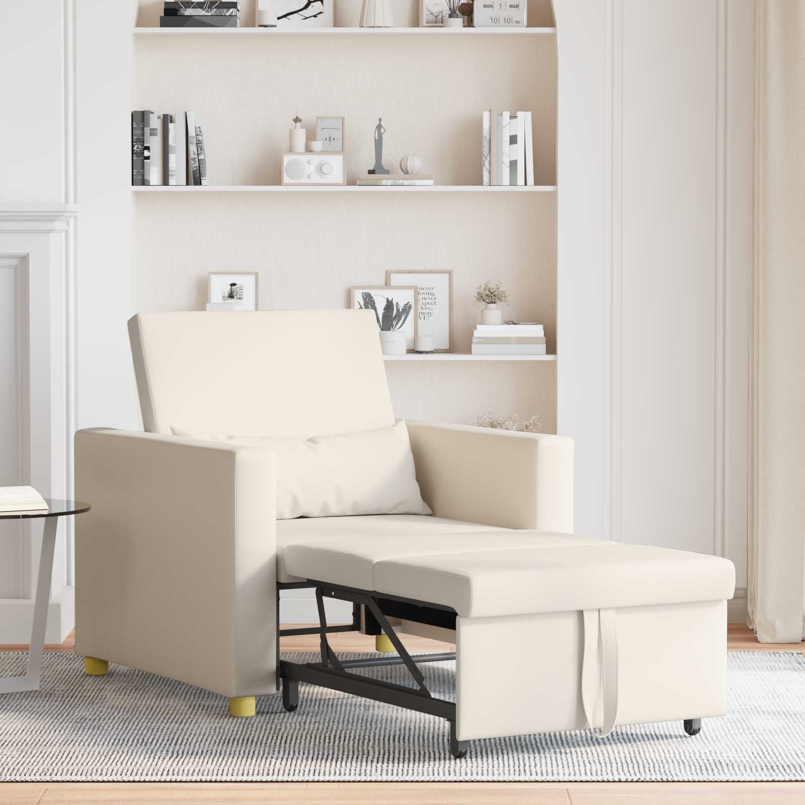 Ausziehbare Schlafcouch Einzel Cremeweiß 90 x 165 x 87 cm Stoff