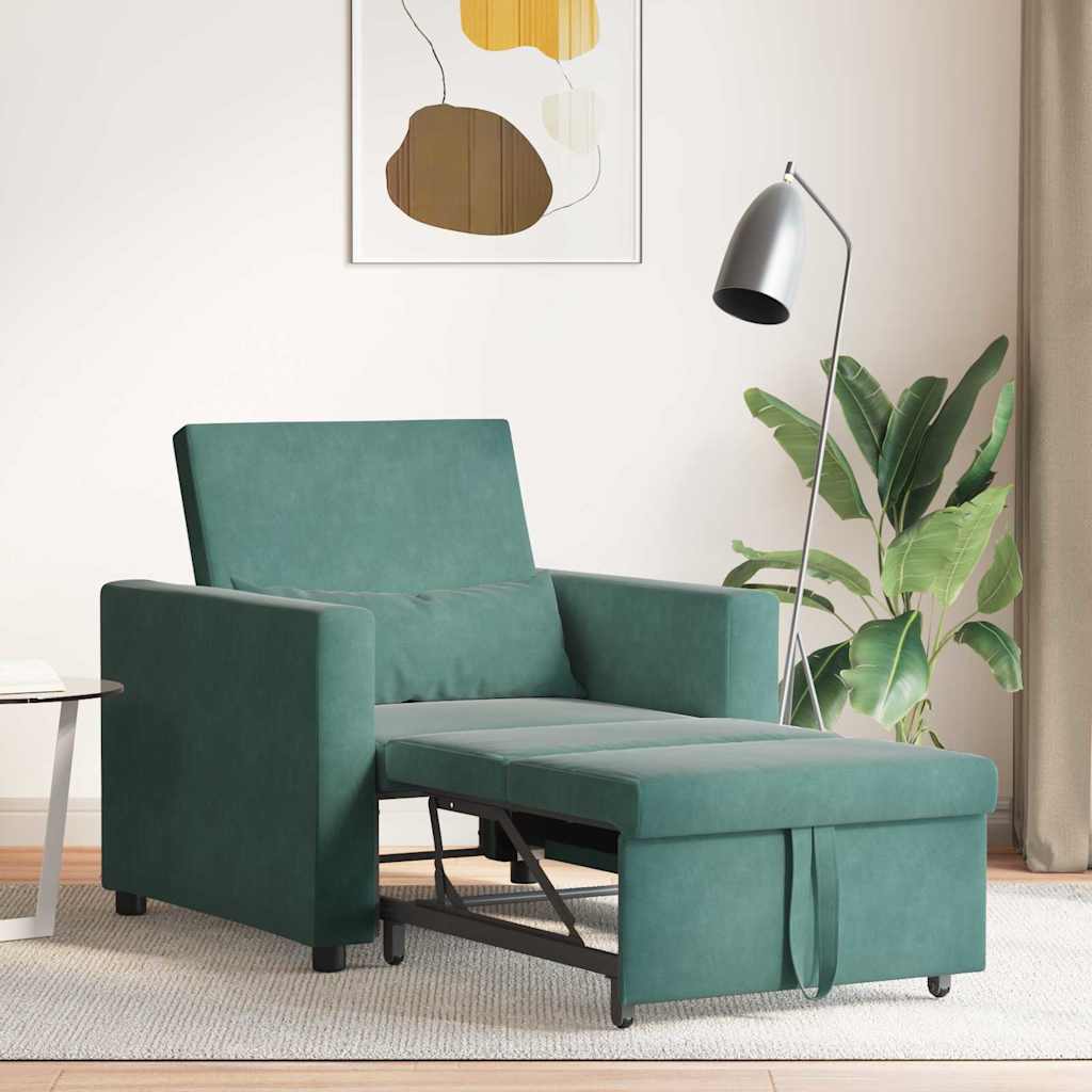 Ausziehbare Schlafcouch Einzel mit Rädern Dunkelgrün Samt
