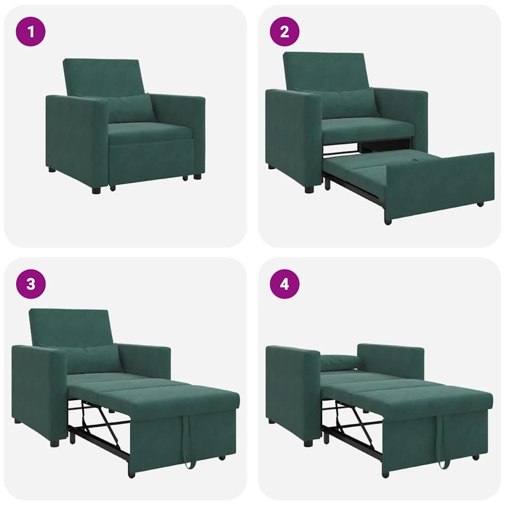 Ausziehbare Schlafcouch Einzel mit Rädern Dunkelgrün Samt