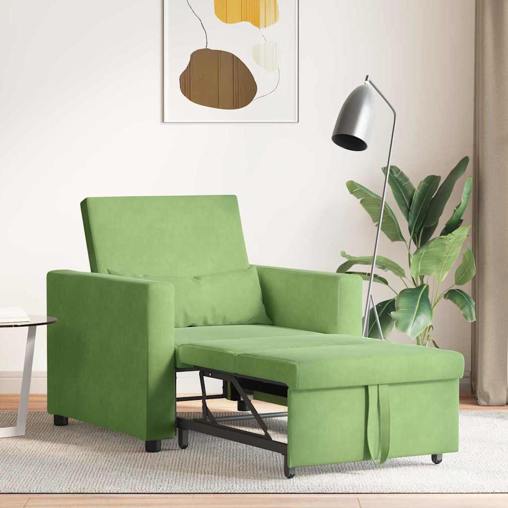Ausziehbare Schlafcouch Einzel mit Rädern Hellgrün Samt