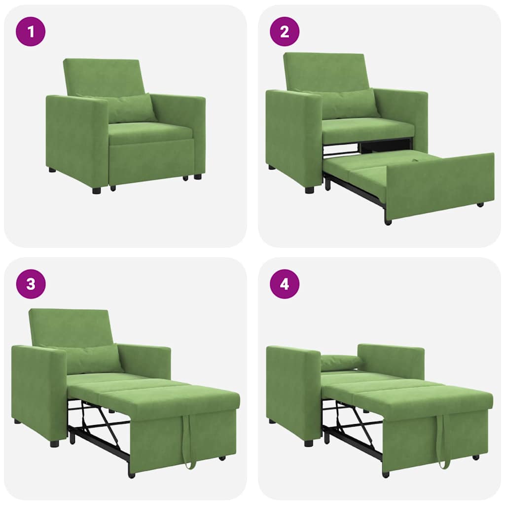 Ausziehbare Schlafcouch Einzel mit Rädern Hellgrün Samt