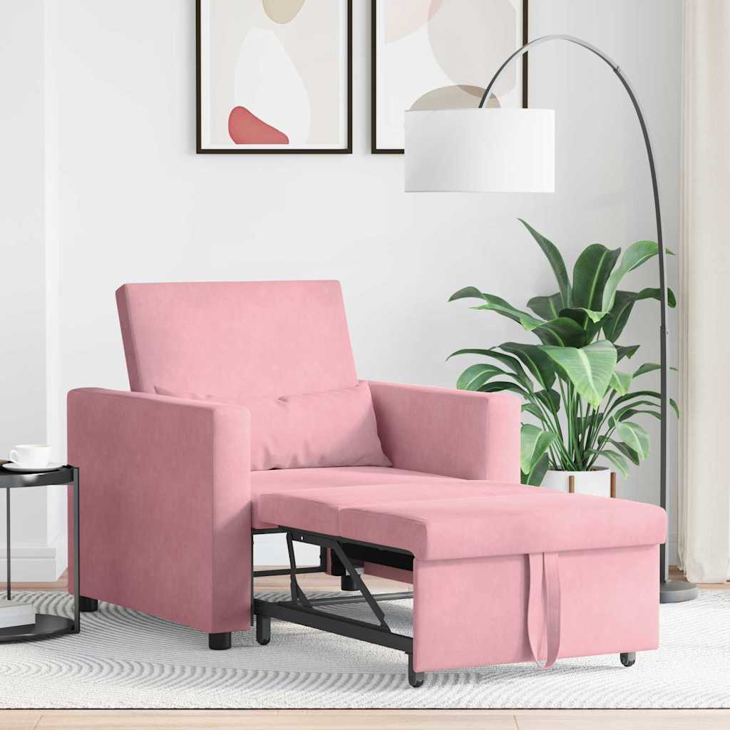 Ausziehbare Schlafcouch Einzel mit Rädern Hellrosa Samt