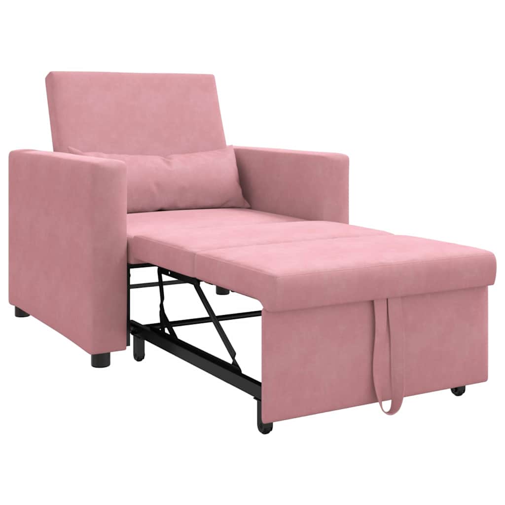 Ausziehbare Schlafcouch Einzel mit Rädern Hellrosa Samt