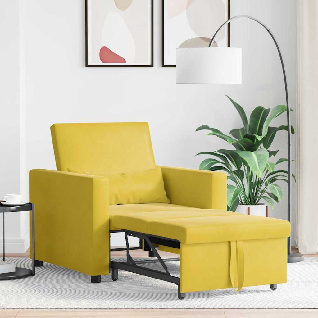 Ausziehbare Schlafcouch Einzel mit Rädern Gelb Samt
