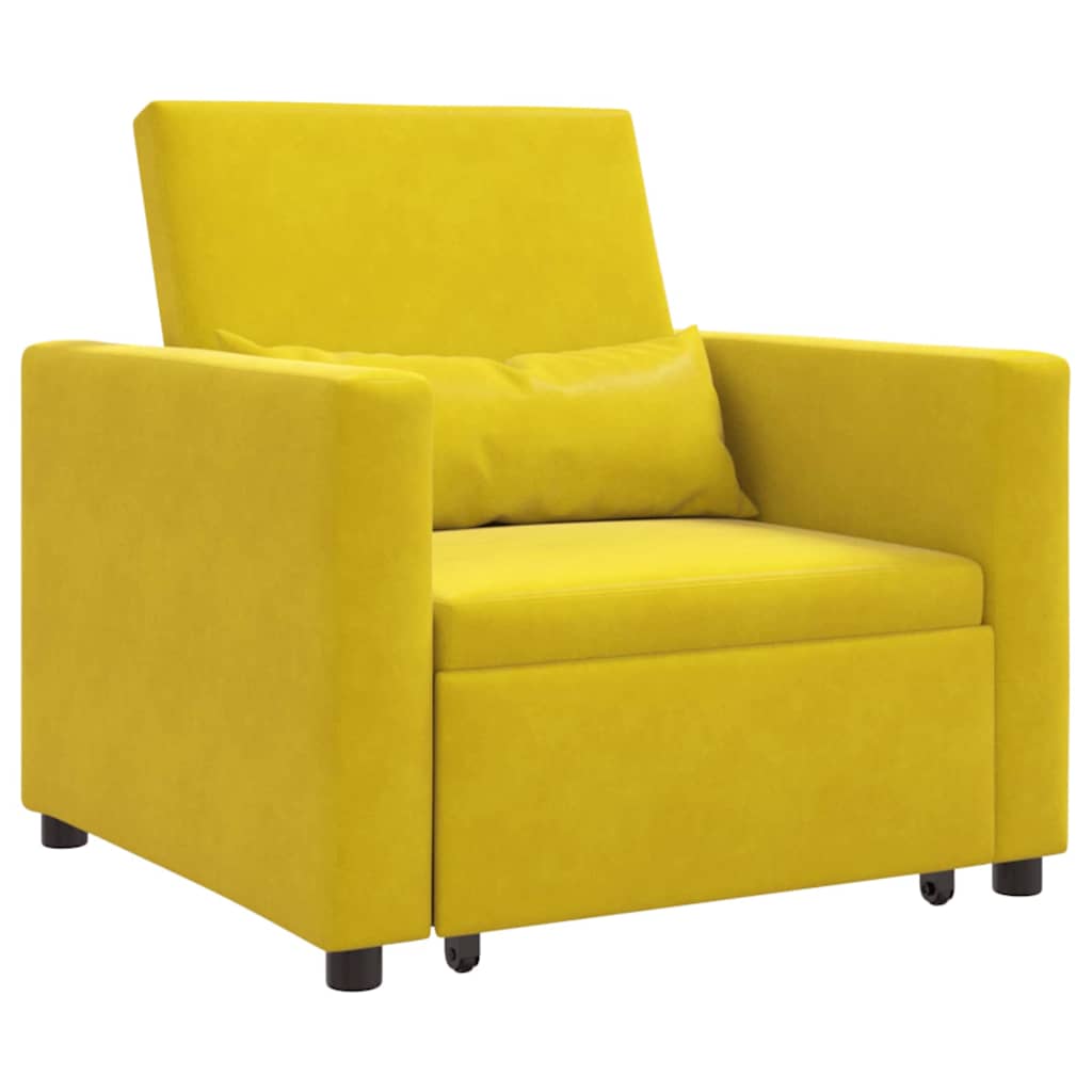 Ausziehbare Schlafcouch Einzel mit Rädern Gelb Samt