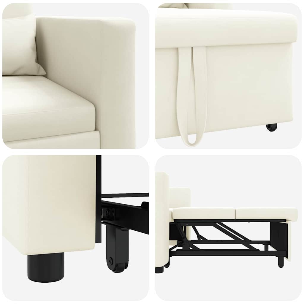 Ausziehbare Schlafcouch Einzel mit Rädern Creme Samt