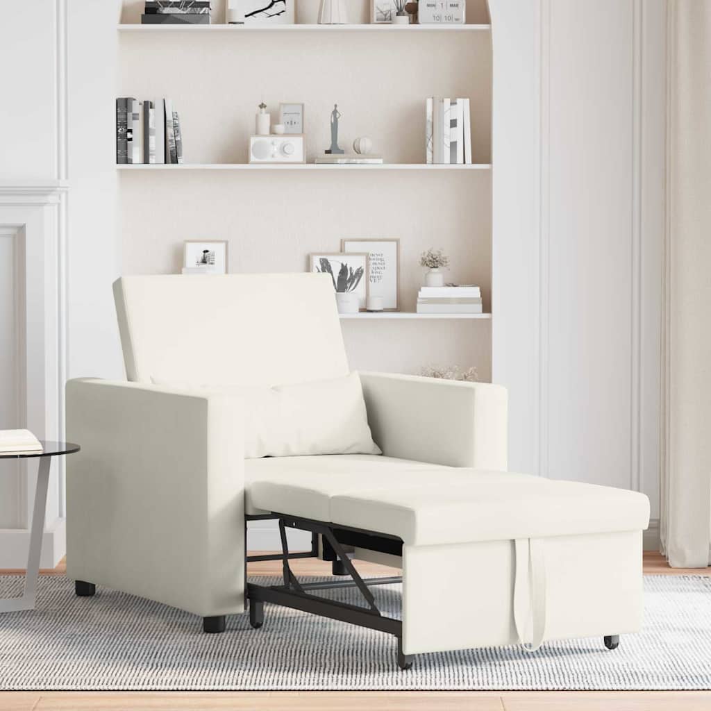 Ausziehbare Schlafcouch Einzel mit Rädern Creme Samt
