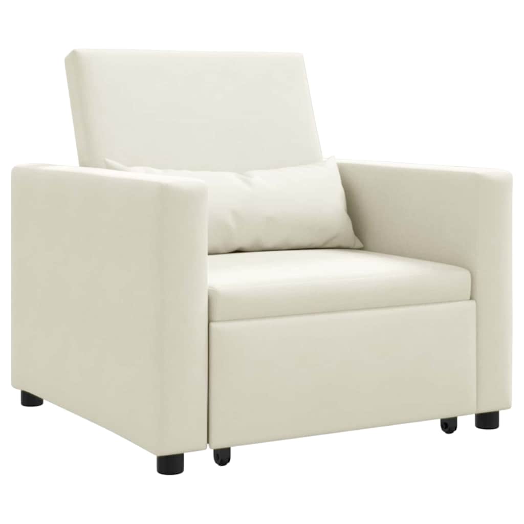 Ausziehbare Schlafcouch Einzel mit Rädern Creme Samt