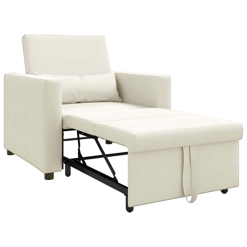 Ausziehbare Schlafcouch Einzel mit Rädern Creme Samt