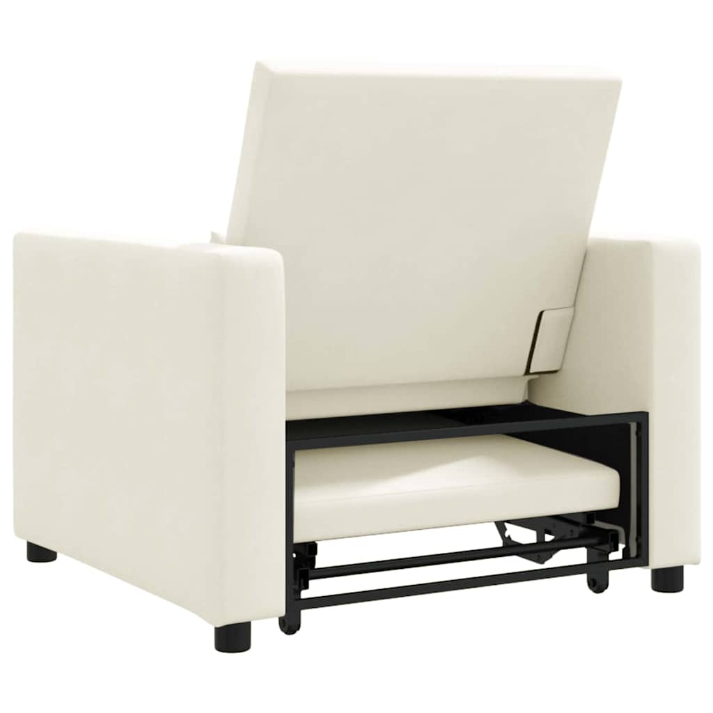 Ausziehbare Schlafcouch Einzel mit Rädern Creme Samt