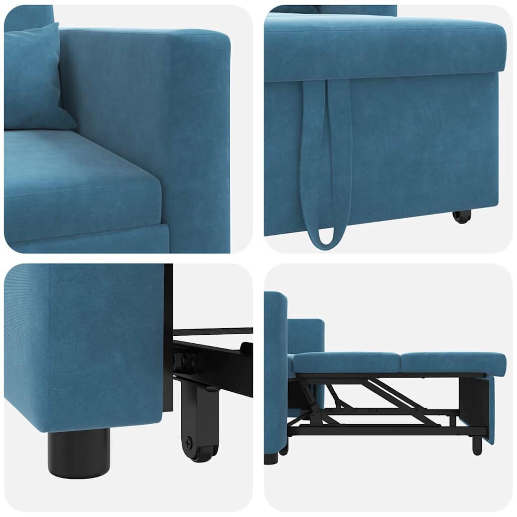 Ausziehbare Schlafcouch Einzel mit Rädern Blau Samt