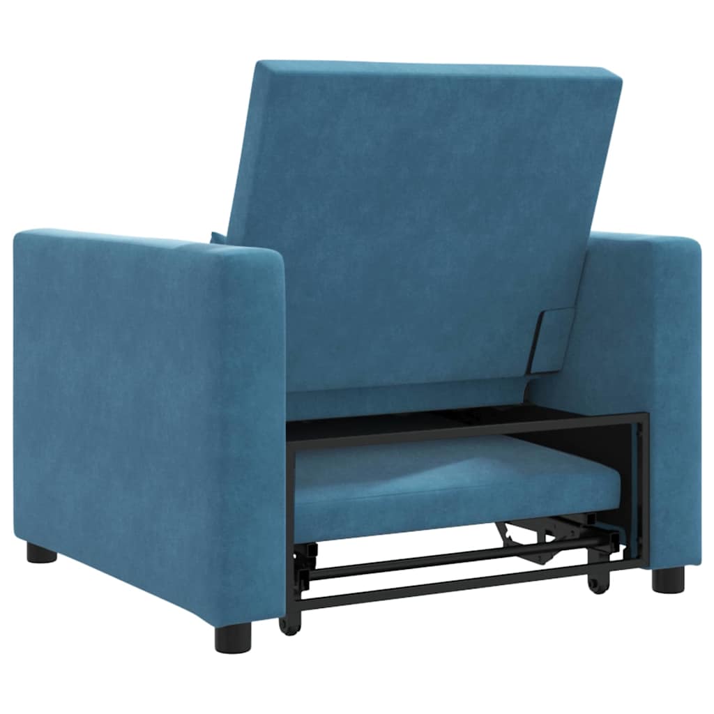 Ausziehbare Schlafcouch Einzel mit Rädern Blau Samt
