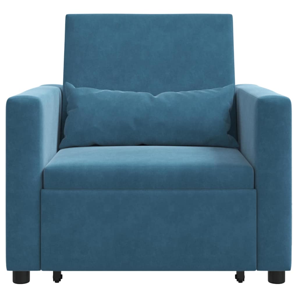 Ausziehbare Schlafcouch Einzel mit Rädern Blau Samt