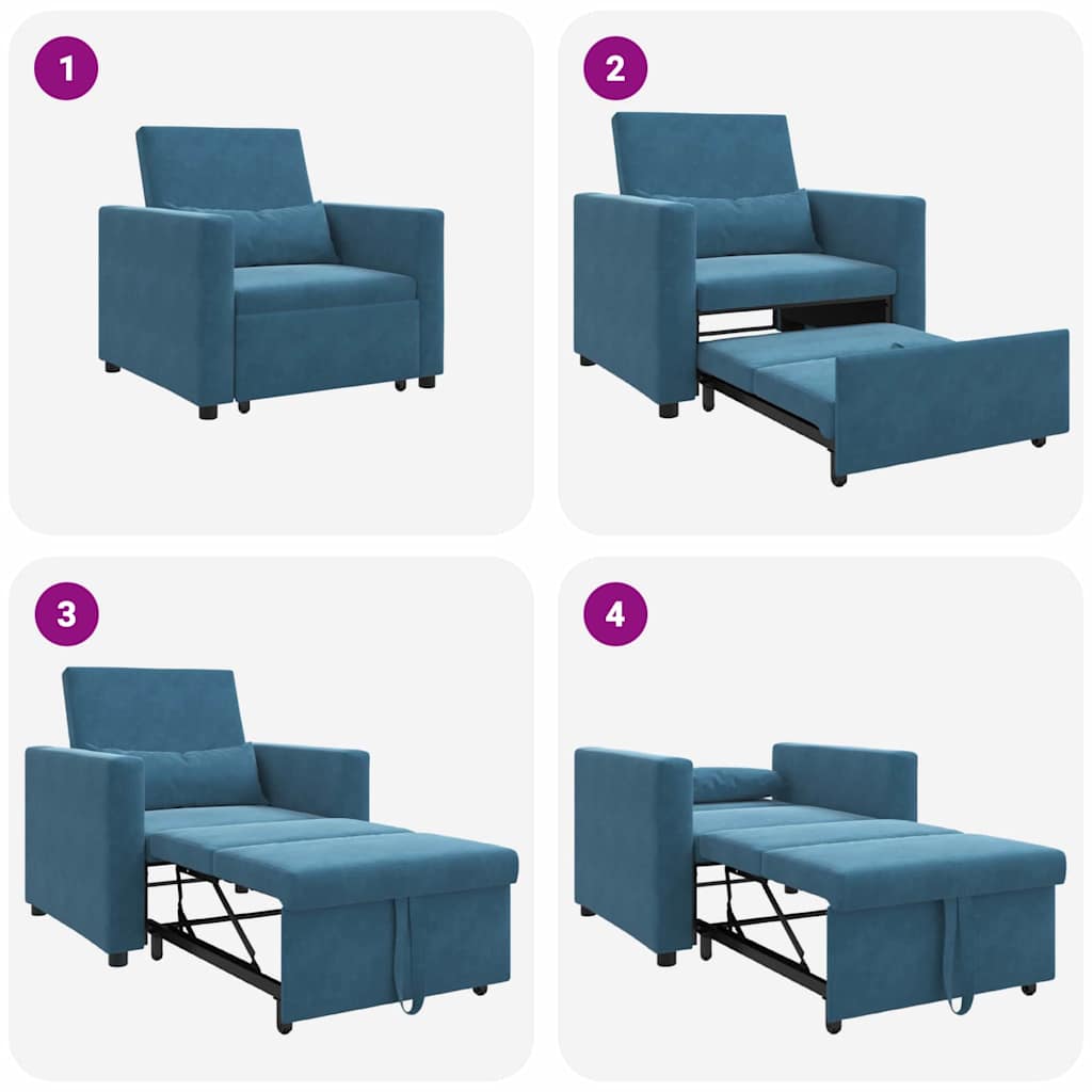 Ausziehbare Schlafcouch Einzel mit Rädern Blau Samt
