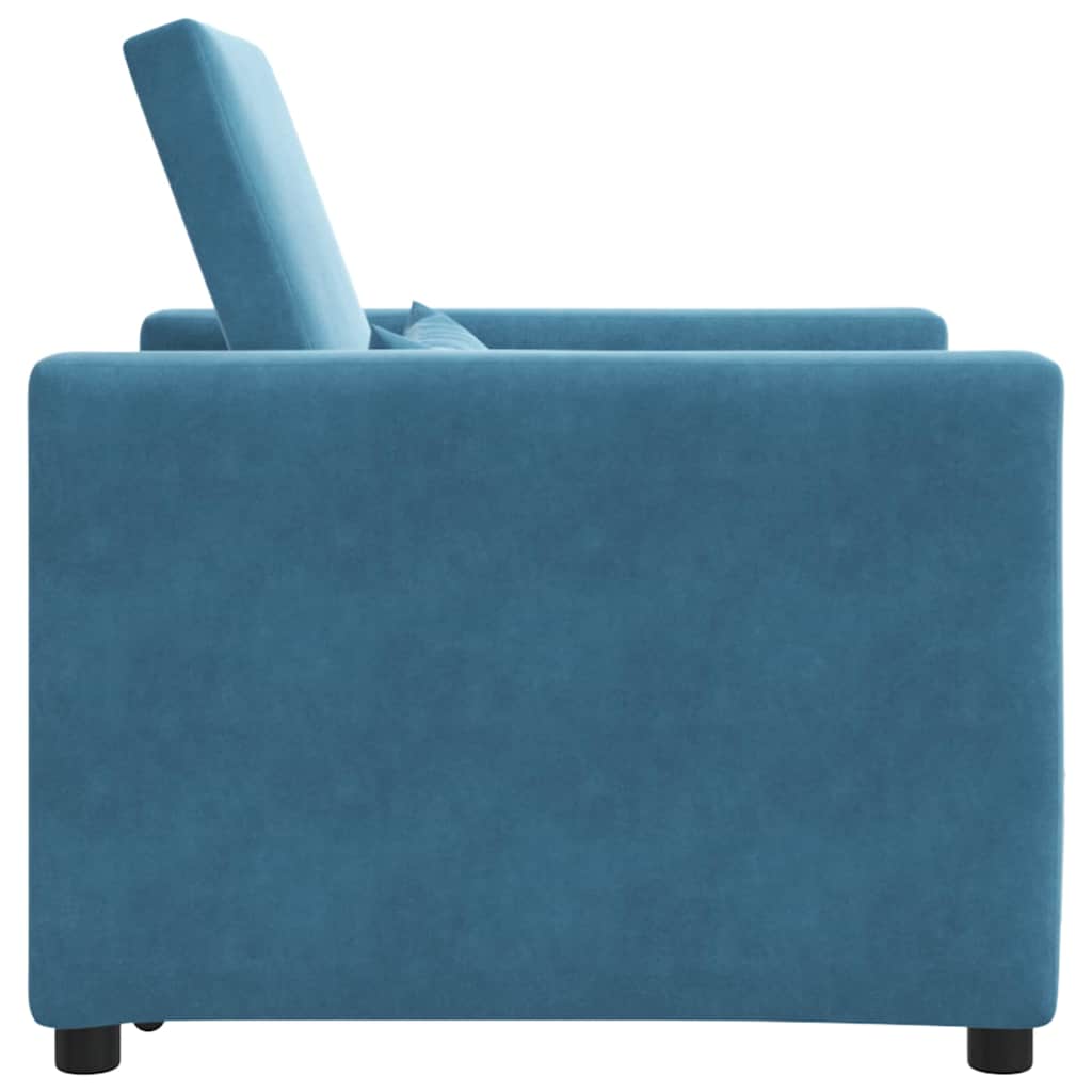 Ausziehbare Schlafcouch Einzel mit Rädern Blau Samt